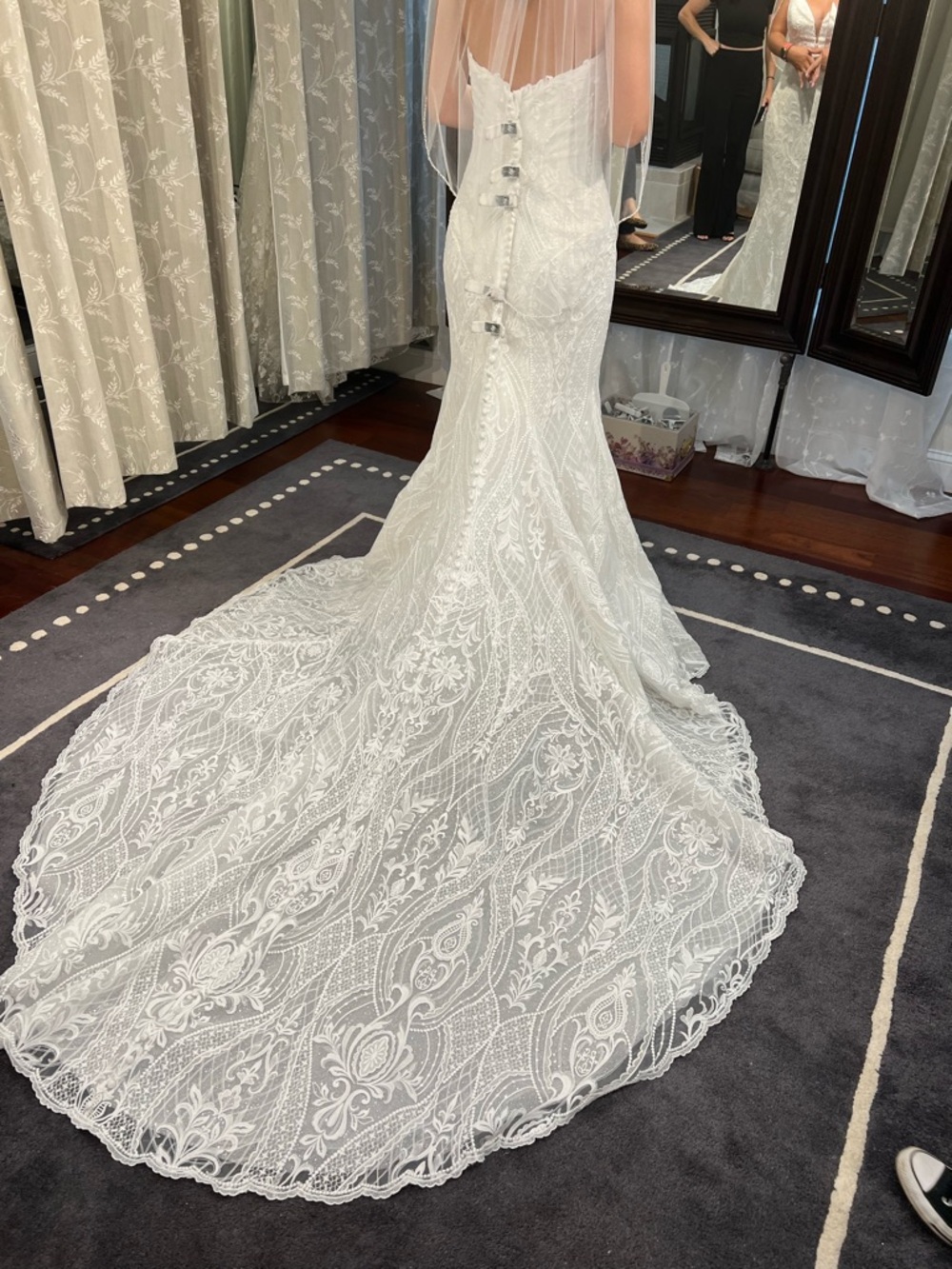 Sottero and Midgley Ivory Lace Fit-and-Flare Wedding Gown with Chapel Train
